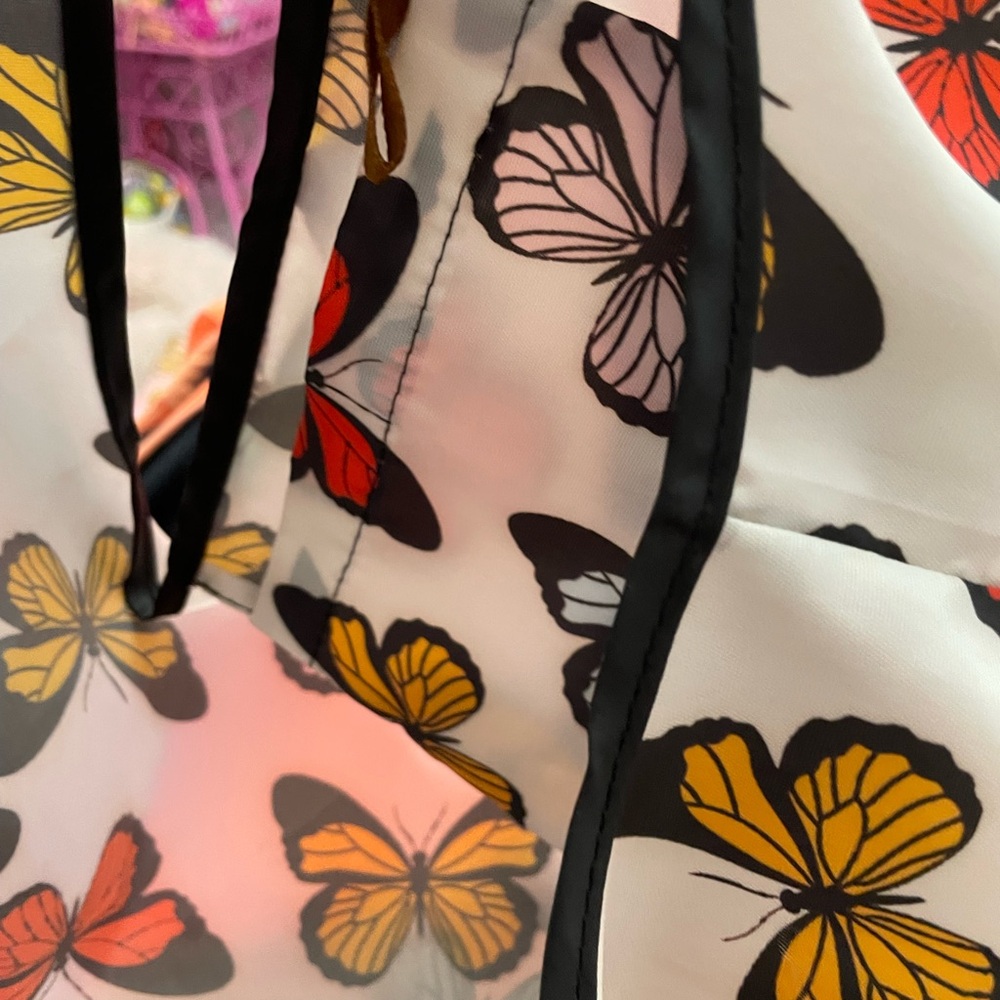Source Unknown White Hobo Bag with Yellow, Red and Black Butterfly Print